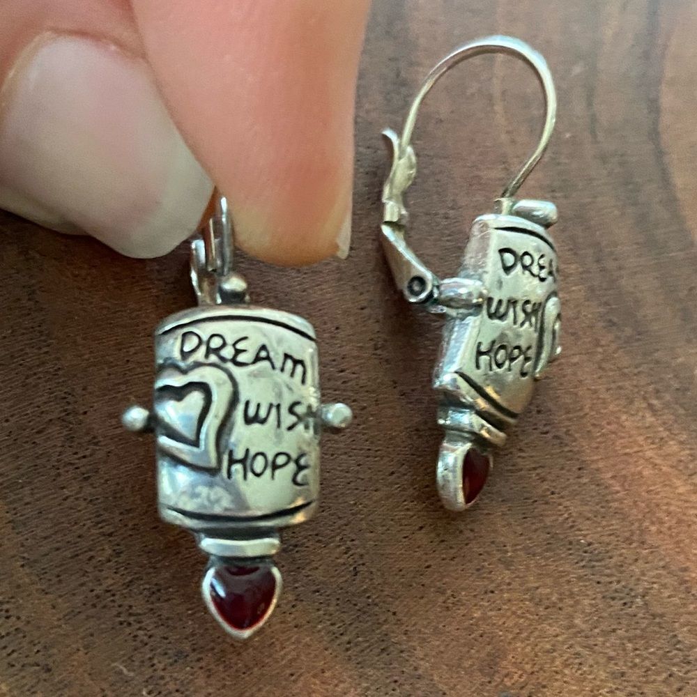 Brighton silver and red‎ heartbeat dream wish hope lever back earrings - Picture 3 of 5
